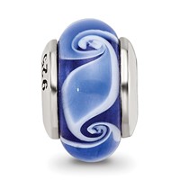Kids Collection Sterling Silver Hand-blown Blue Glass Wave Pattern Reflections Bead view 3