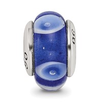 Kids Collection Sterling Silver Hand-blown Blue with White Dots Pattern Glass Reflections Bead view 3