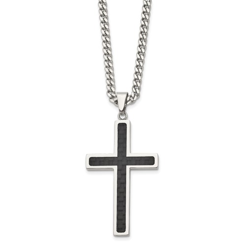 Chisel Stainless Steel Carbon Fiber Cross Necklace | Chisel Jewelry ...