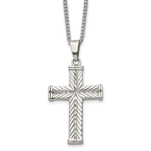 Chisel Stainless Steel Fancy Textured Cross Pendant 22 inch Necklace ...
