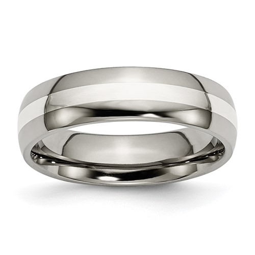 Chisel Anium Sterling Silver Inlay Polished 6mm Wedding Band Chisel Anium Sterling Silver Inlay Polished 6mm Wedding Band