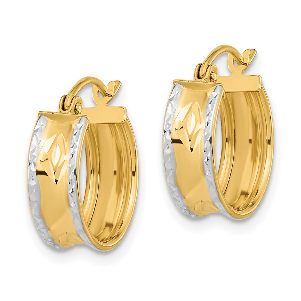 14k White Rhodium Polished Diamond-cut Hoops (TF1070)