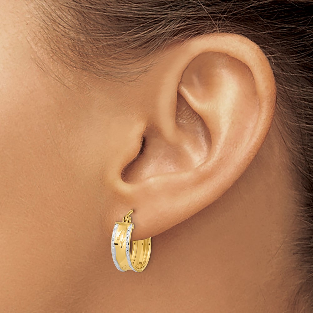14k White Rhodium Polished Diamond-cut Hoops (TF1070)