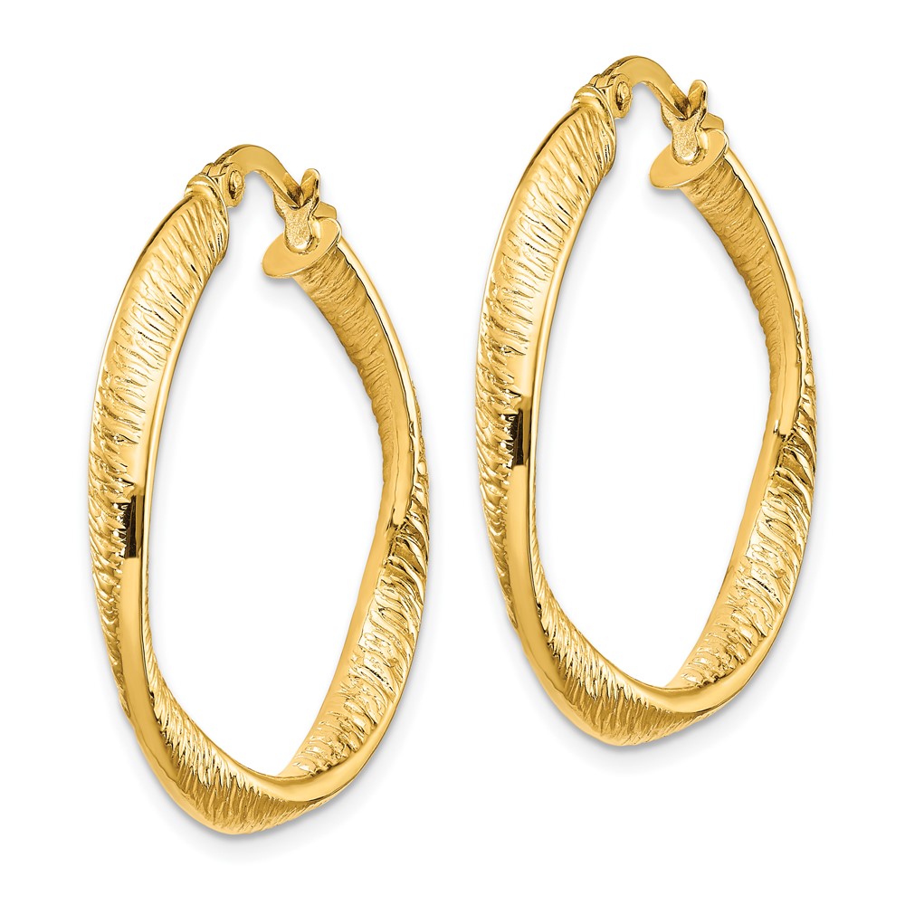 14k 14kt Yellow Gold Polished and Textured Twisted Hoop Earrings 30.9 ...
