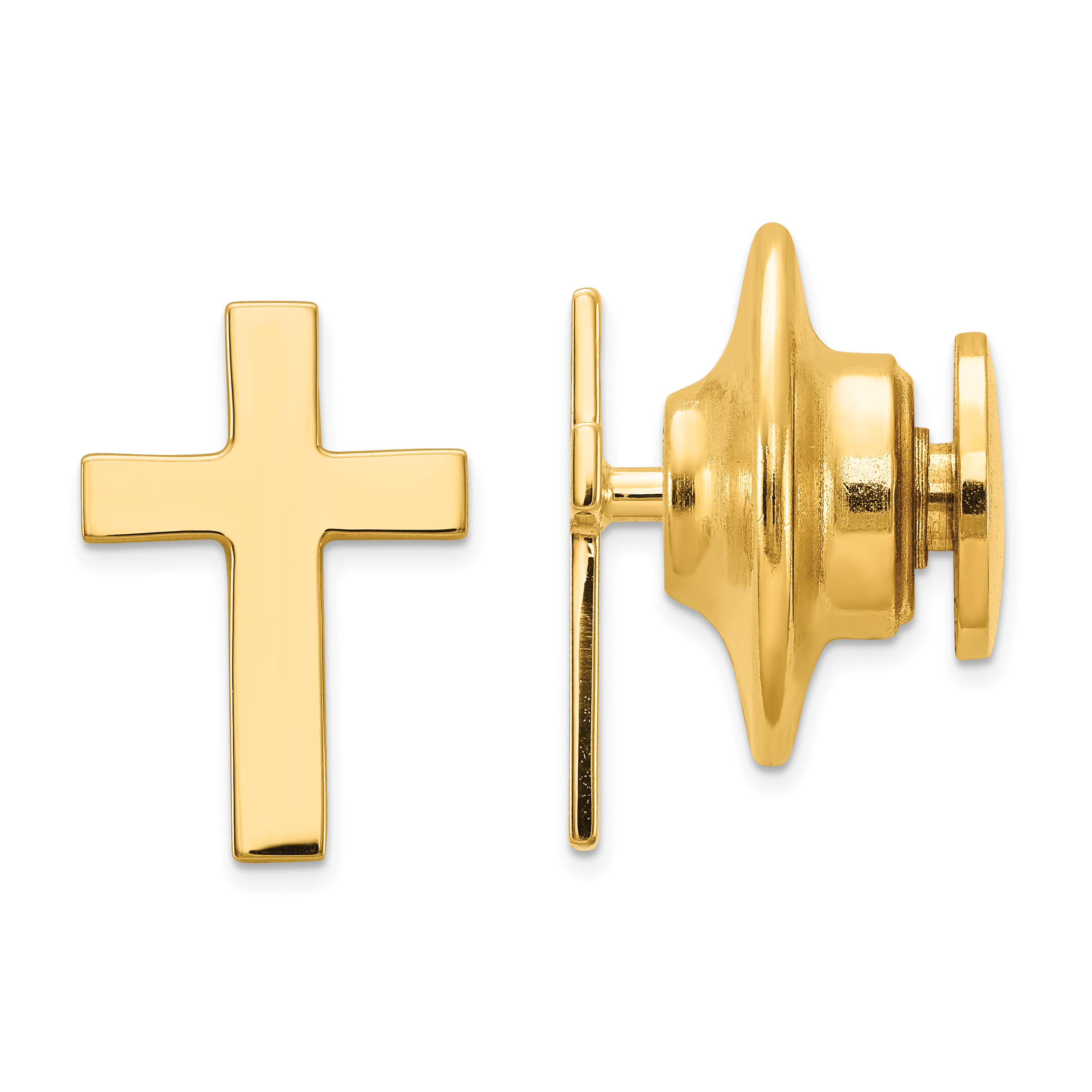 14k Yellow Gold Cross Religious Tie Tac Lapel Pin Bar Fine Jewelry