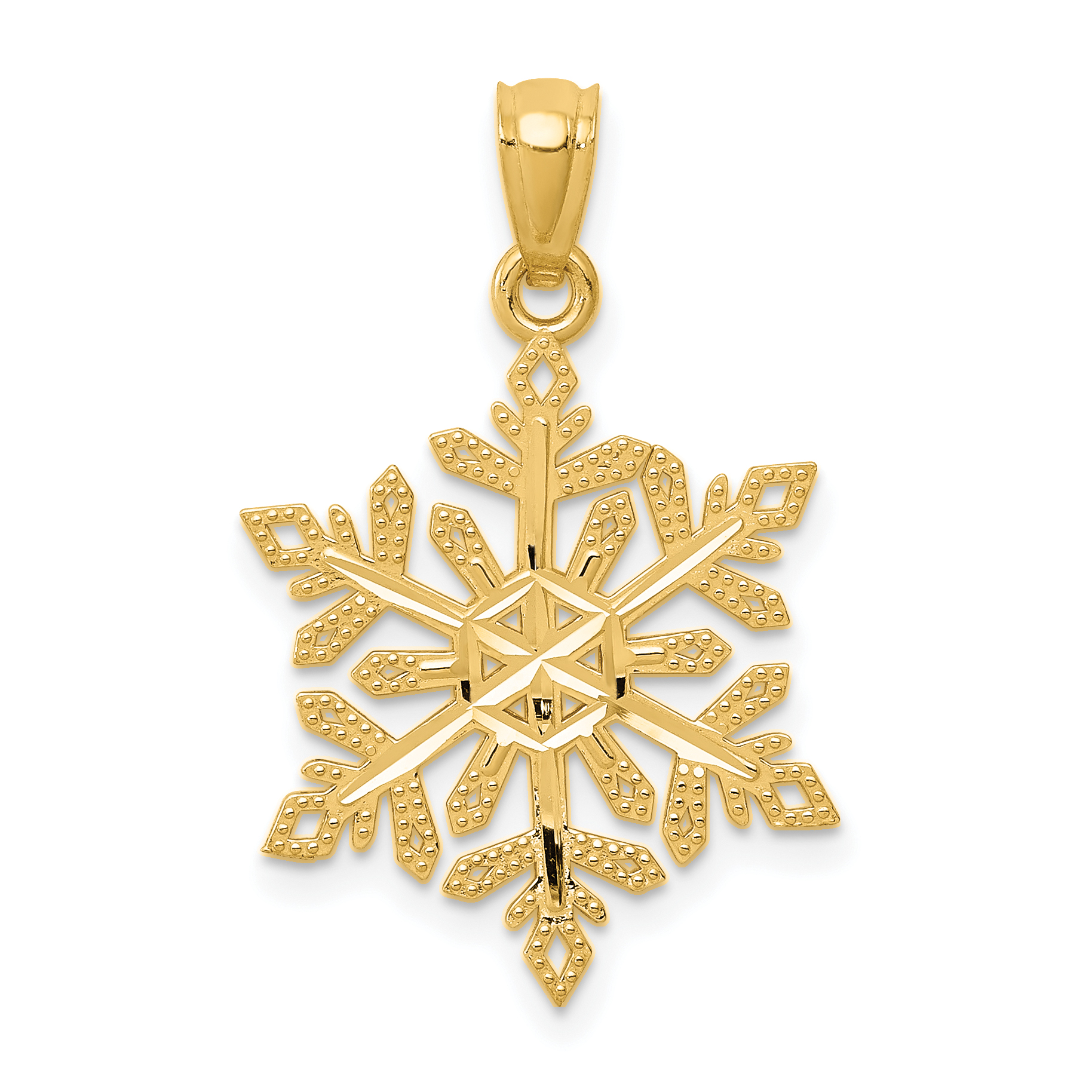 14k Yellow Gold Snowflake Pendant Charm Necklace Winter Fine Jewelry